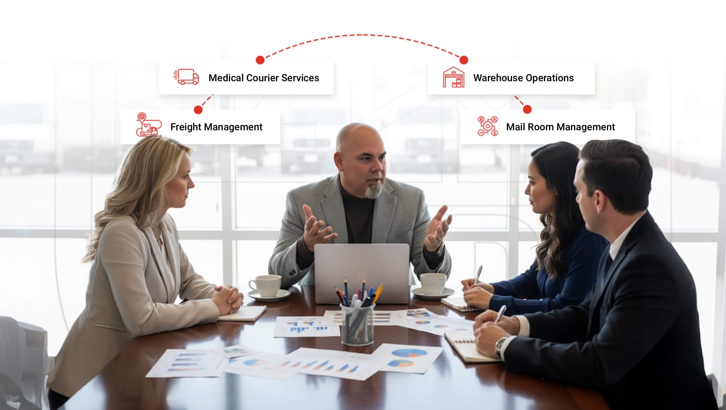 Team sitting at a table brainstorming ideas